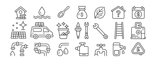 Explore eco-friendly home maintenance, plumbing repairs, and energy-saving solutions for a sustainable lifestyle in this modern line art