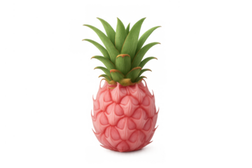 Pink pineapple fruit standing on transparent background, symbolizing exotic tropical food and a pop art surreal concept