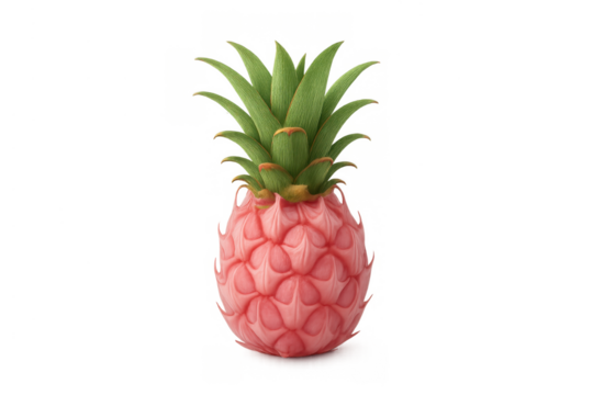 Pink pineapple fruit standing on transparent background, symbolizing exotic tropical food and a pop art surreal concept - Powered by Adobe
