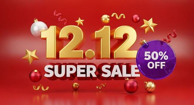 1212 super sale with 50% off discount and festive decorations