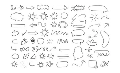 Hand drawn doodle elements with arrows stars clouds and speech bubbles