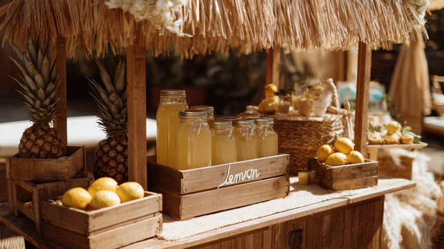 Refreshing lemon stand at a market
