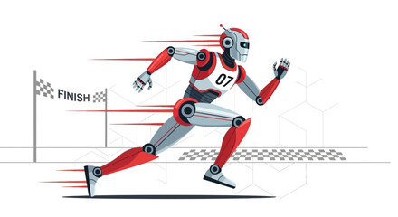 Obraz premium Illustration showcasing a fast robot running towards the finish line in a competition
