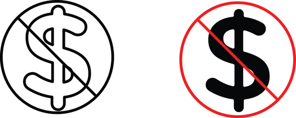 Obraz premium No dollar sign icon vector graphic illustration with white background flat hand made icon fill icon .