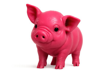 Pink plastic pig toy figurine standing, cute little piglet animal on transparent background for saving money investing