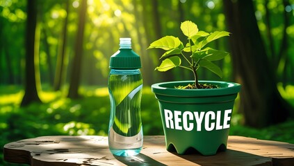 Sustainable recycling concept with green plant