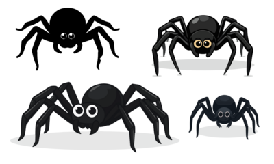  illustration of a spider in a cartoon style with flat design elements, the spider is entirely black with bold lines and minimal shading, set against a clean with png Transparent 