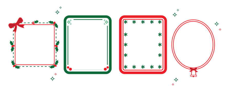 Festive christmas frame and border collection with traditional holiday elements, vector design set for projects