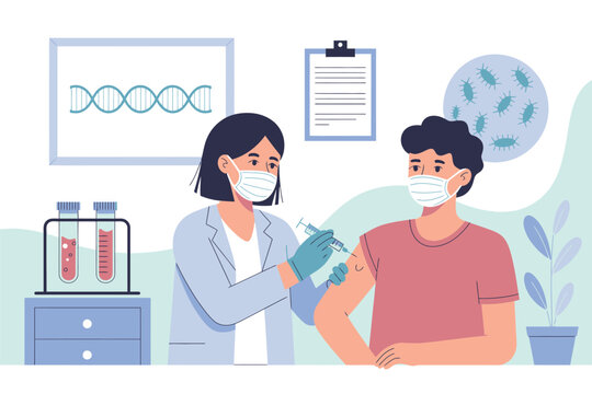 A healthcare professional administers a vaccine to a patient in a medical clinic.