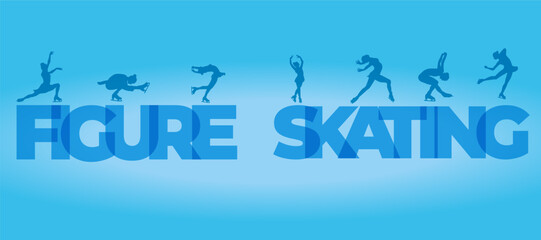 Silhouettes of female figure skaters figure skating inscriptions Sports poster banner Winter sports Female figures Vector illustration