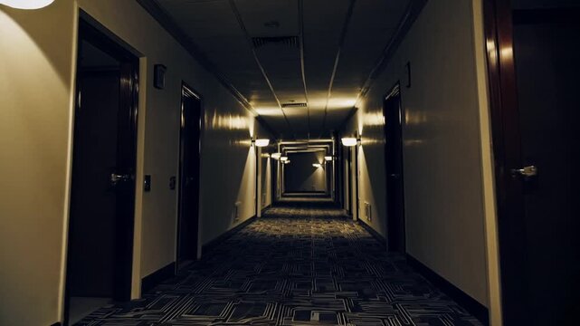 Mysterious Hotel Corridor with Infinite Perspective
