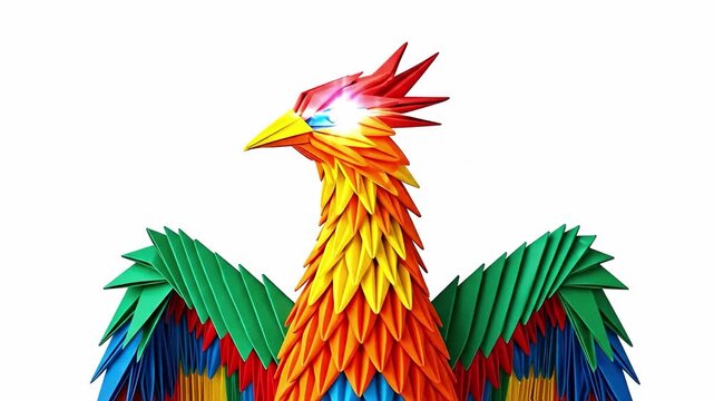 Vibrant modular origami bird with spread wings