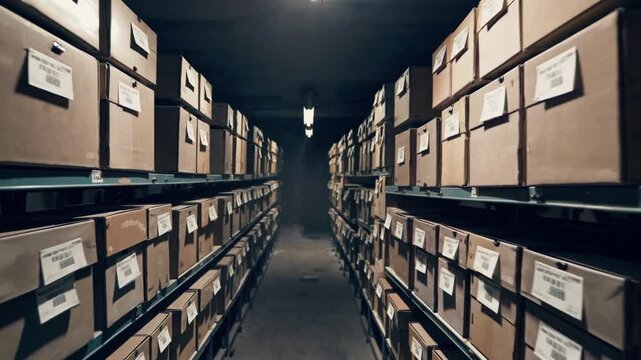 Stalwart Archive in Dimly Lit Storage Facility