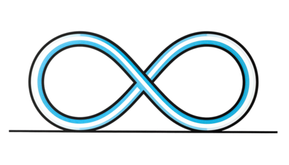 Light blue, white, and black infinity symbol on a dark background