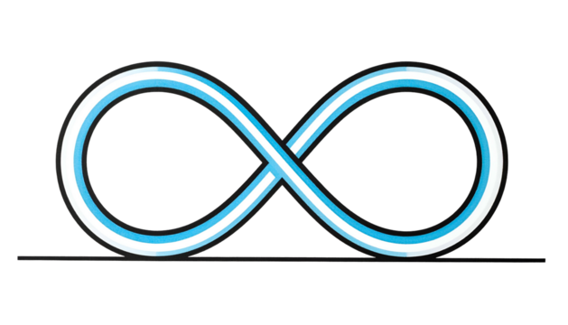 Light blue, white, and black infinity symbol on a dark background