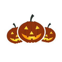 Halloween Jack o Lantern Pumpkins Illustration. Spooky Pumpkin Faces Halloween Decoration. Three Glowing Jack o Lantern Halloween Icons. Smiling Halloween Pumpkins Festive Design