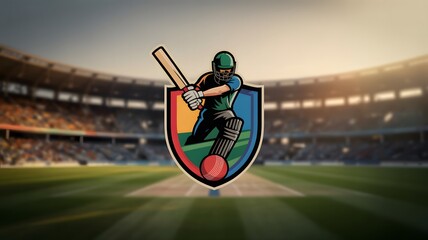 Cricket Player Emblem with Stadium Background sport ball