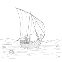 Traditional Dhow Boat Illustration in Desert Landscape
