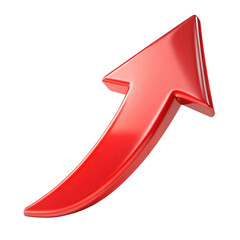 Glossy red upward pointing arrow symbol indicating progress success growth direction and improvement transparent background