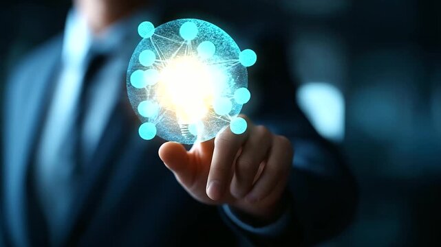 Business hand touching heat map analysis with lightbulb UX improvement idea creative user behavior insight digital optimization discovery screen visible face not visible with