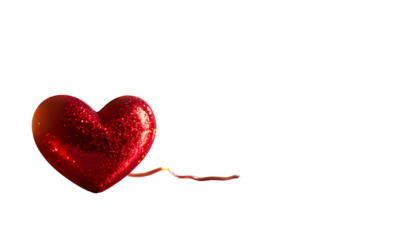A sparkling, crimson heart with a dripping line against a deep black background