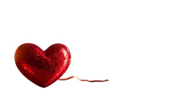 A sparkling, crimson heart with a dripping line against a deep black background