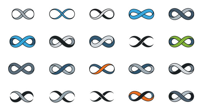 Varied collection of colorful infinity symbol icon and logo set