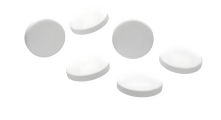 Several White Round Pills or Tablets Floating, Isolated on Black - Medication, Pharmacy, Healthcare
