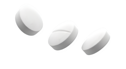 Three White Round Pills with a Score Line, Isolated on Black - Medication Dose, Pharmacy, Healthcare
