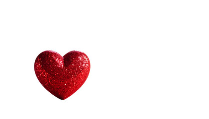 A shiny red heart, covered in glitter, is positioned against a solid black background