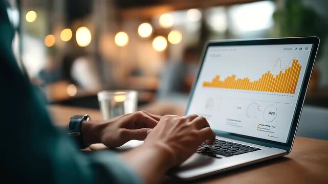 Faceless growth marketer reviewing cohort analysis with lightbulb retention insight creative scaling optimization digital growth metrics dashboard defocused with copy space