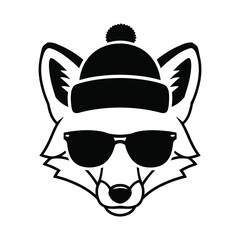 Fox head with winter hat and sunglasses Vector illustration design