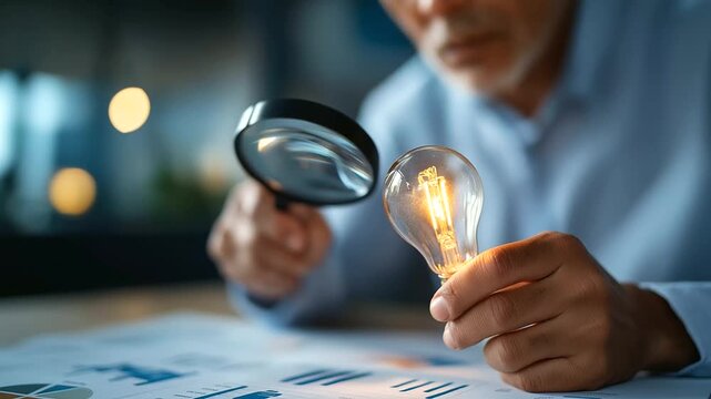 Faceless optimizer reviewing form analytics with lightbulb friction reduction idea creative conversion improvement digital user experience metrics defocused behind with copy