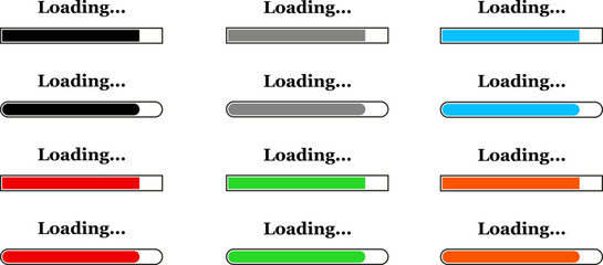 Set of multi-color loading progress bars