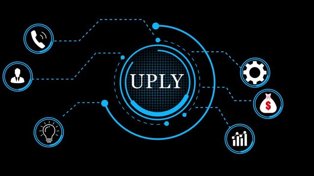 Futuristic Blue Circular HUD Element with Grid and Data Lines on Black Background technology interface