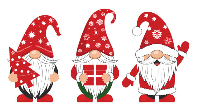 Three festive christmas gnomes with red hats and white beards stand together in a charming silhouette ready for holiday celebrations silhouette
