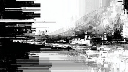 Abstract digital glitch art background with black and white pixel distortion Vector, illustration.