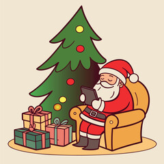 Merry Christmas Vector Illustration Design Collection of Red background with Christmas tree, Gifts