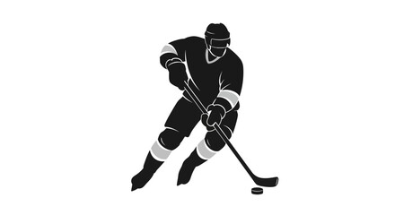 Obraz premium Dynamic ice hockey player with stick and puck on white background