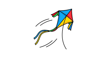 Colorful cartoon kite flying high in the sky, playful illustration