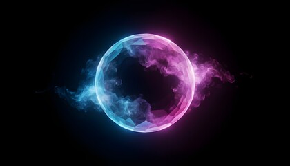 Abstract glowing energy sphere with swirling pink and blue nebula clouds on a dark background