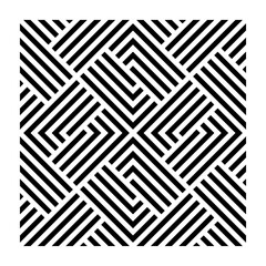A pattern of black repeating stripes on a white background. A parquet-like woven look. Seamlessly repeating pattern.