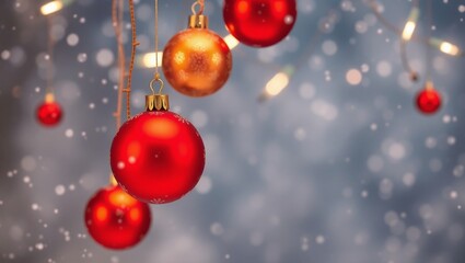 Holiday Magic Festive Ornaments Amidst Glowing Lights and Sparkling Snow