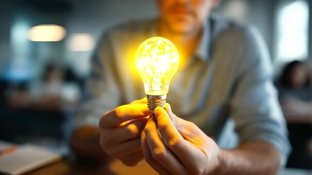 Hands reviewing focus group notes with lightbulb pattern recognition creative qualitative research digital consumer understanding notepad visible face defocused with copy