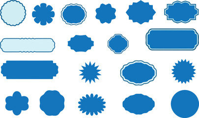 Collection of various blue decorative shapes and badges for design and labeling purposes