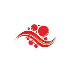 Abstract red wave with circles, modern design element, vector illustration.