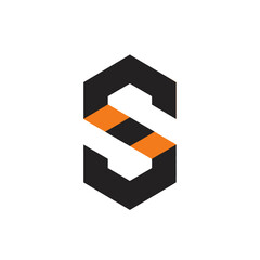 Stylized letter S logo design with a hexagonal shape, featuring black and orange colors, on a white background.
