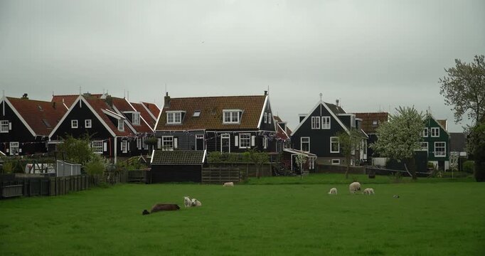 Marken. Beautiful typical fisherman village houses in Marken island Waterland, Netherlands
