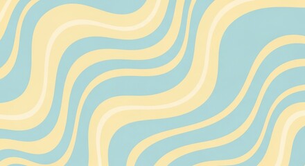 Abstract wavy pattern with soft pastel colors, featuring flowing curves of pale yellow and light blue creating a gentle and soothing visual texture, perfect for backgrounds