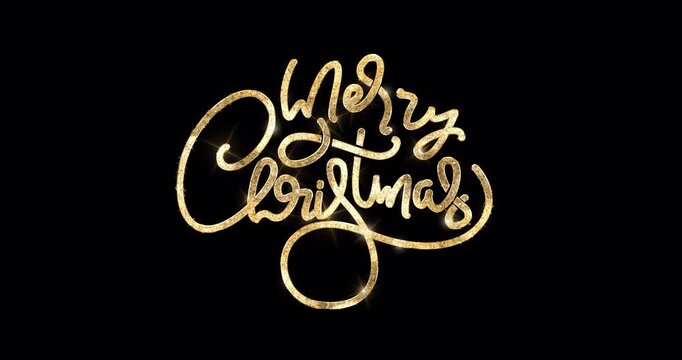 Merry Christmas text animation in 2 clips in gold glitter and alpha matte. Handwritten animated with alpha channel. Great for your vlog video so that everyone enjoys it, celebrations and festivals.
